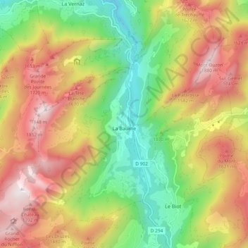 Carte topographique La Baume, altitude, relief