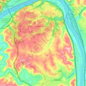Carte topographique Center Township, altitude, relief