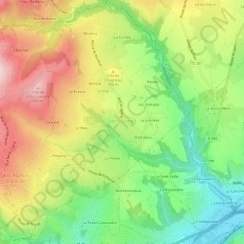 Carte topographique Saint-Joseph, altitude, relief
