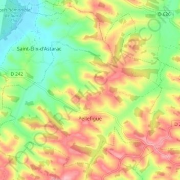 Carte topographique Pellefigue, altitude, relief