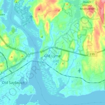 Carte topographique Old Lyme, altitude, relief