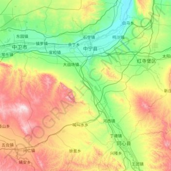 Carte topographique 中宁县, altitude, relief