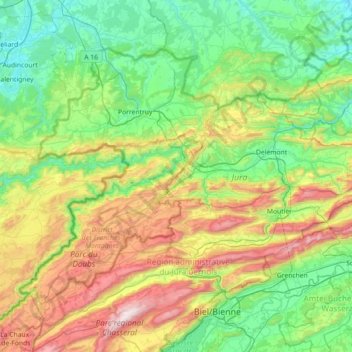 Carte topographique Jura, altitude, relief