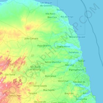 Carte topographique Região Geográfica Imediata de Natal, altitude, relief