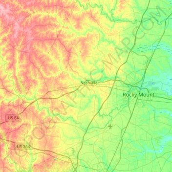 Carte topographique Nash County, altitude, relief