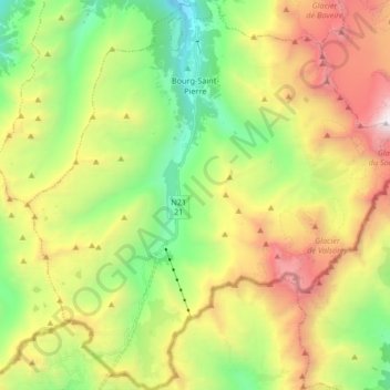 Carte topographique Bourg-Saint-Pierre, altitude, relief