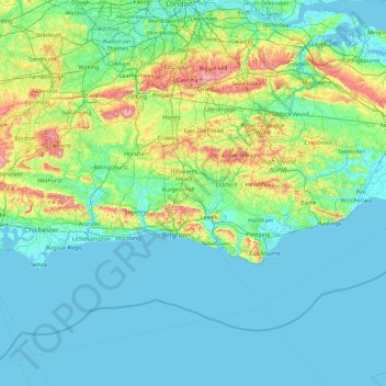 Carte topographique Sussex, altitude, relief