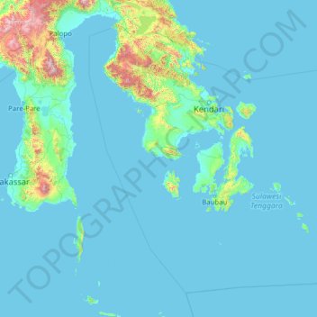 Carte topographique Sulawesi du Sud-Est, altitude, relief