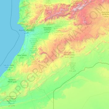 Carte topographique Souss-Massa, altitude, relief