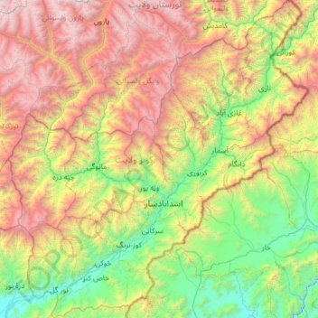 Carte topographique Kunar Province, altitude, relief
