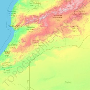 Carte topographique Oued Drâa ⴰⵙⵉⴼ ⵏ ⴷⵔⵄⴰ واد درعة, altitude, relief