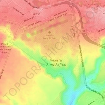 Carte topographique Wheeler Army Airfield, altitude, relief