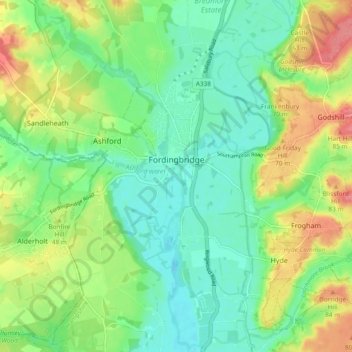 Carte topographique Fordingbridge, altitude, relief