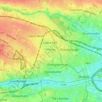 Carte topographique Dublin 7, altitude, relief