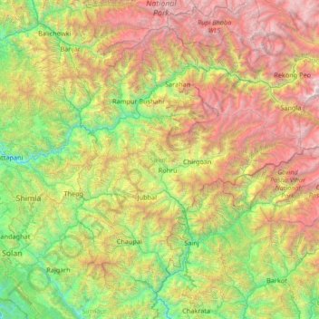 Carte topographique Shimla District, altitude, relief