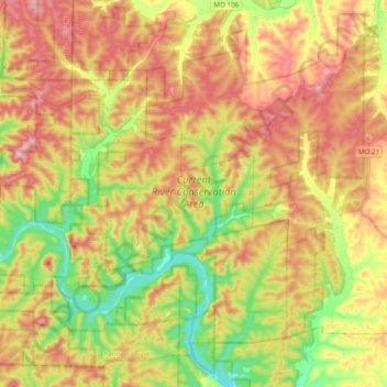 Carte topographique Current River Conservation Area, altitude, relief