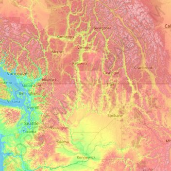 Carte topographique Columbia River, altitude, relief