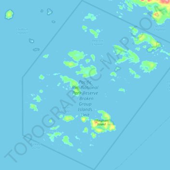 Carte topographique Pacific Rim National Park Reserve - Broken Group Islands Unit, altitude, relief