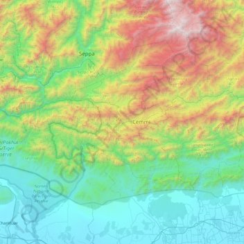 Carte topographique Pakke-Kessang District, altitude, relief