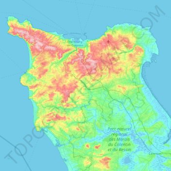 Carte topographique Cherbourg, altitude, relief