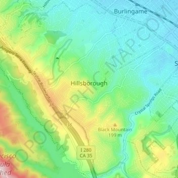 Carte topographique Hillsborough, altitude, relief