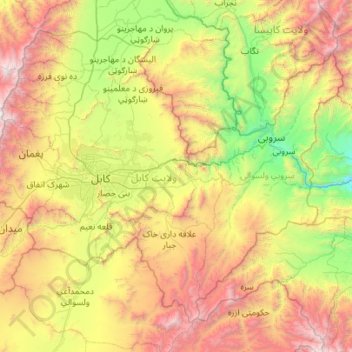 Carte topographique Kabul Province, altitude, relief
