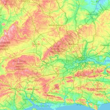 Carte topographique River Thames, altitude, relief