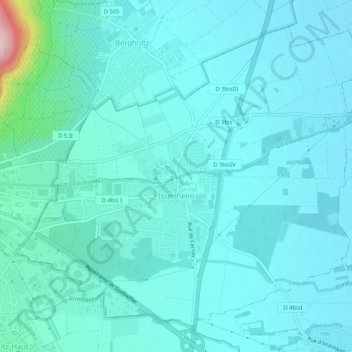 Carte topographique Issenheim, altitude, relief