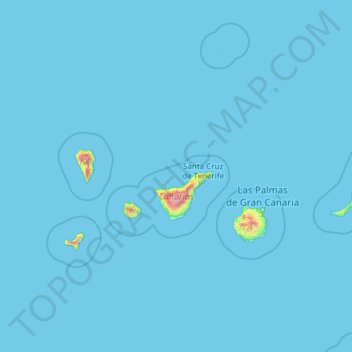 Carte topographique Îles Canaries, altitude, relief