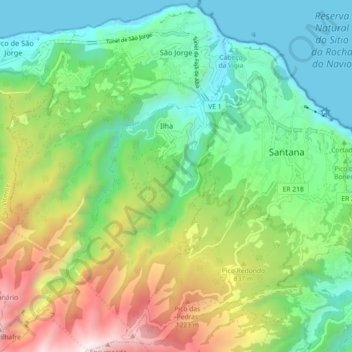 Carte topographique São Jorge, altitude, relief