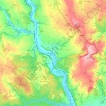 Carte topographique Upper Arley, altitude, relief