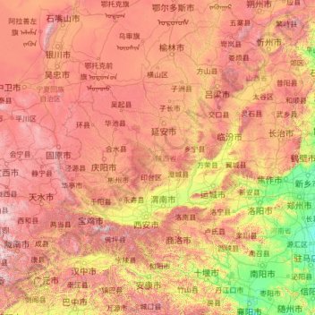 Carte topographique Shaanxi, altitude, relief