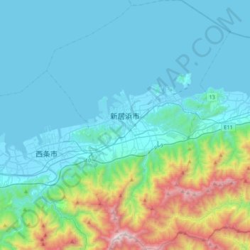 Carte topographique 新居滨市, altitude, relief