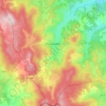 Carte topographique Chanaleilles, altitude, relief