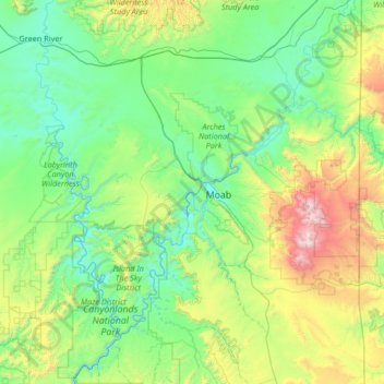 Carte topographique Colorado River, altitude, relief