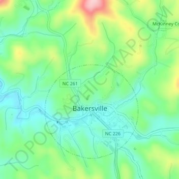 Carte topographique Bakersville, altitude, relief