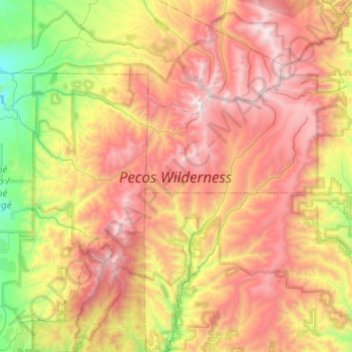 Carte topographique Pecos Wilderness, altitude, relief