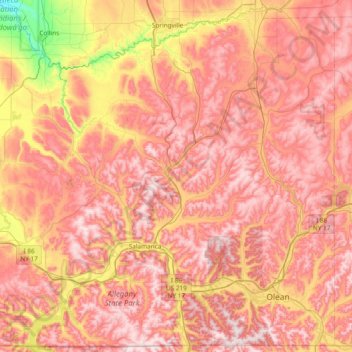 Carte topographique Cattaraugus County, altitude, relief
