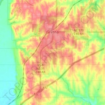 Carte topographique Gretna, altitude, relief