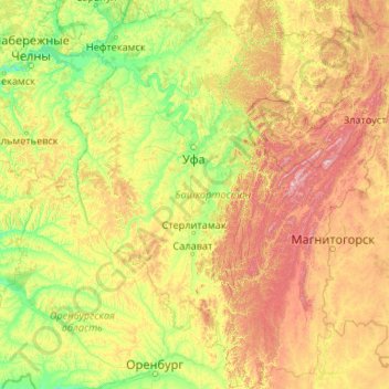 Carte topographique Башкортостан, altitude, relief