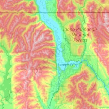 Carte topographique Boundary County, altitude, relief