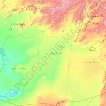 Carte topographique Helmand, altitude, relief