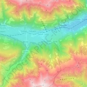Carte topographique Laces, altitude, relief