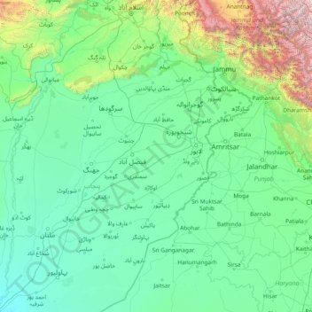 Carte topographique Chenab River, altitude, relief