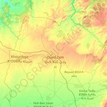 Carte topographique Province de Khouribga, altitude, relief