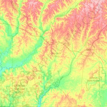 Carte topographique Covington County, altitude, relief