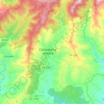 Carte topographique Castanheira de Pera, altitude, relief