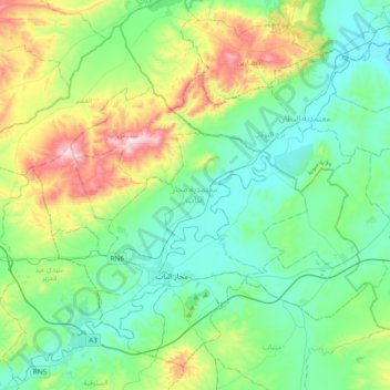 Carte topographique Medjez El Bab, altitude, relief