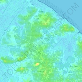 Carte topographique Bégadan, altitude, relief