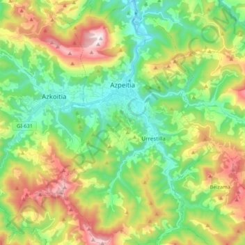 Carte topographique Azpeitia, altitude, relief